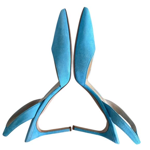 Manolo Blahnik Carolyne Aqua Suede Slingback Pointed Toe Pump 39.5 - Picture 6 of 10